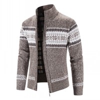 Jesienne zimowe swetry rozpinane dziergany sweter męski modny nadruk stójka sweter z kołnierzem swetry rozpinane grubsza ciepła odzież wierzchnia mężczyźni 3